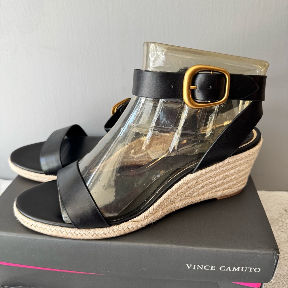 Vince Camuto Black Ankle-Strap Espadrille Sandals